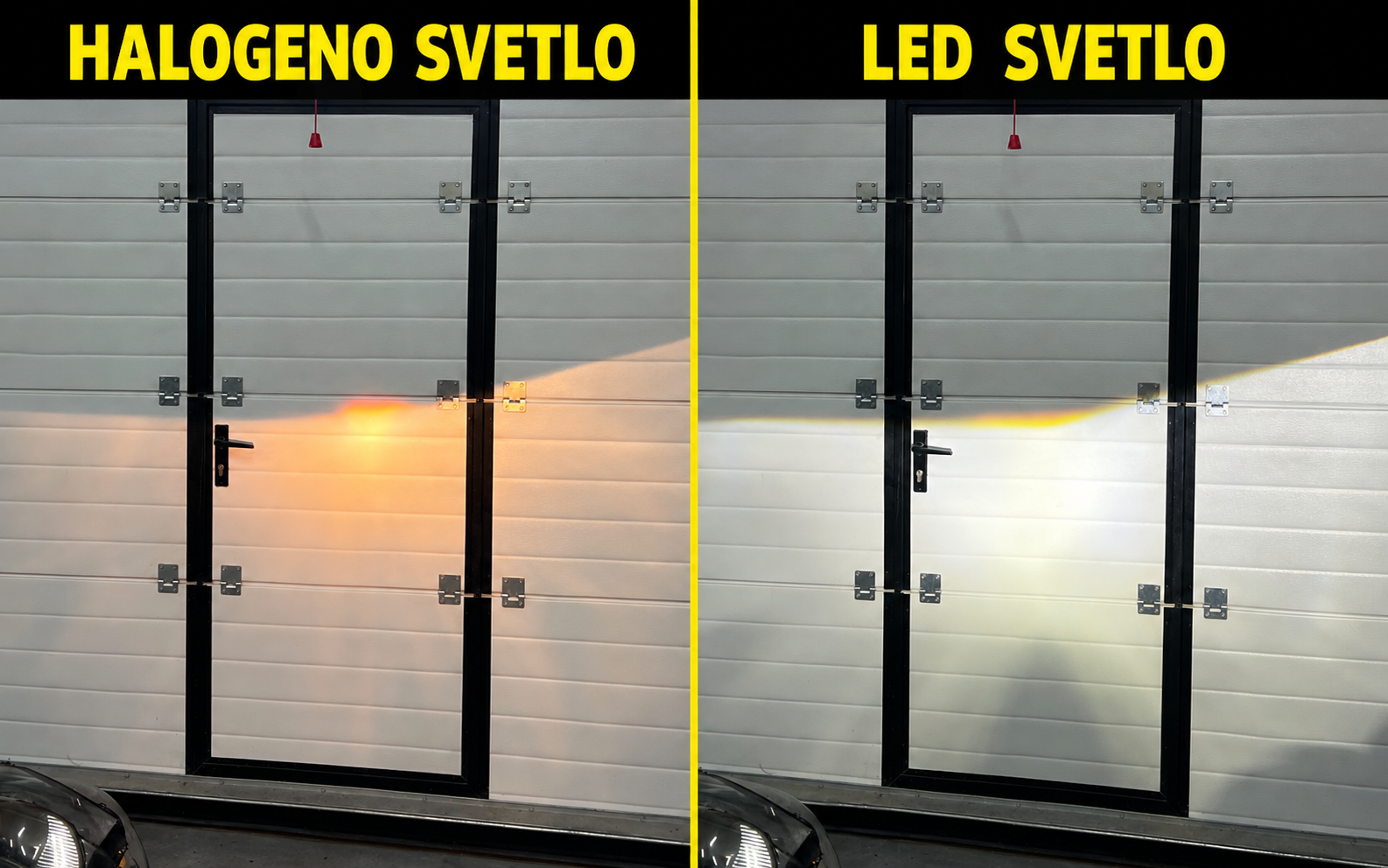 Poređenje svetlosnog snopa — halogeno svetlo i LED svetlo