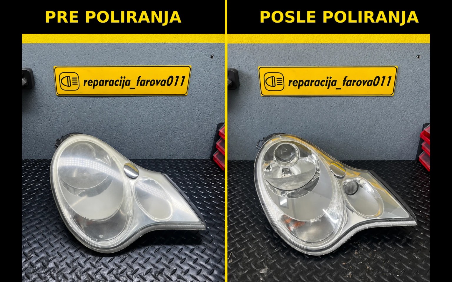Pre i posle poliranja farova — primer 1